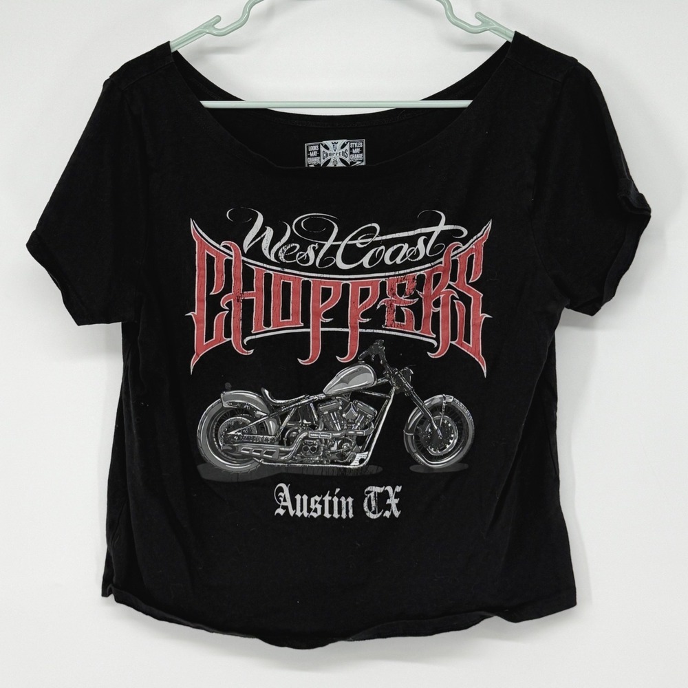 West Coast Choppers Austin TX Graphic Crop Top Black XL Short Sleeve‎ Shirt